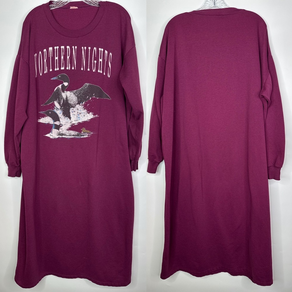 Vintage Northern Nights Burgundy Long Night Shirt XL